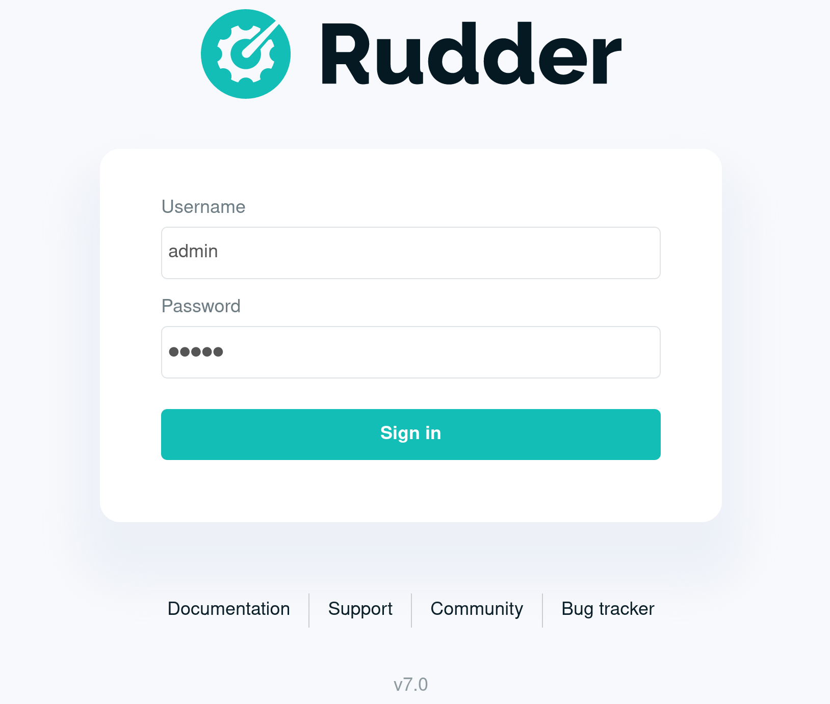 Rudder login page