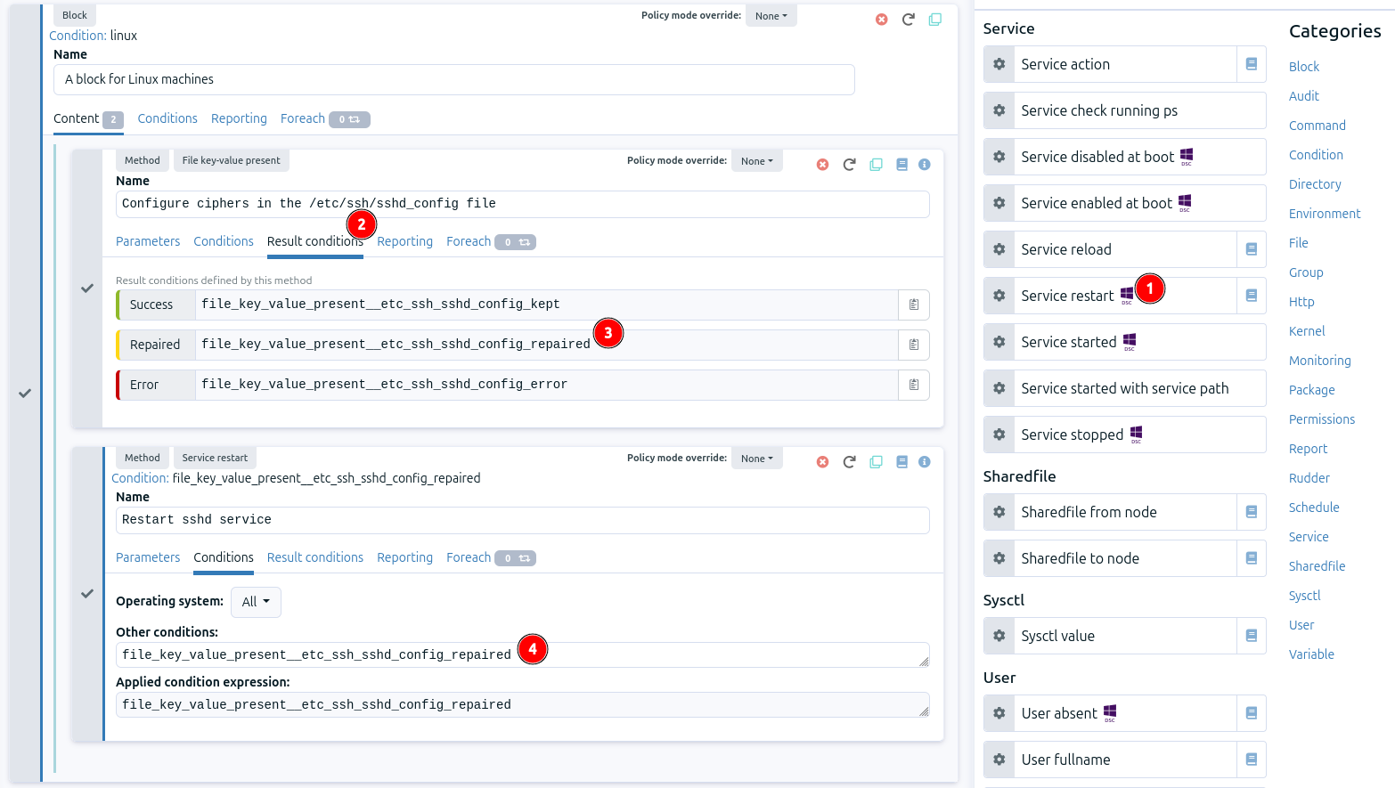 Method service restart for sshd