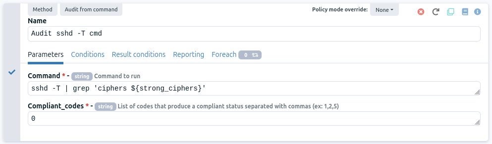 Method Audit from command for sshd -T