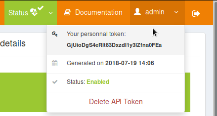 Personnal API token information