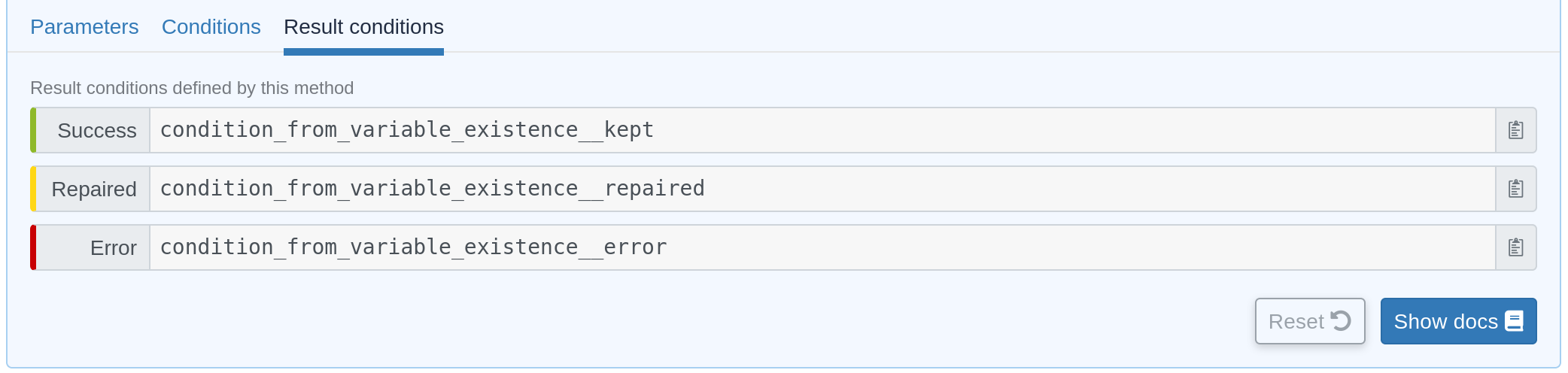 You can find generic method result class in "Result condition tab"