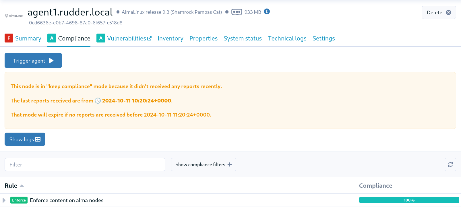 Compliance kept for a non-answering node