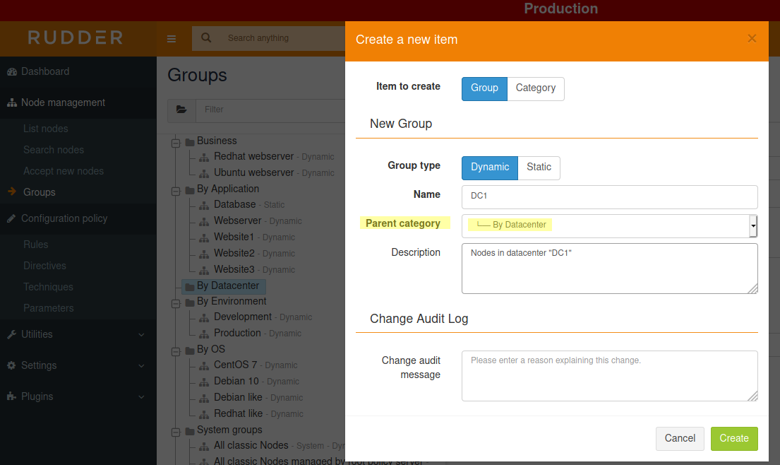 Create a group for nodes in DC1
